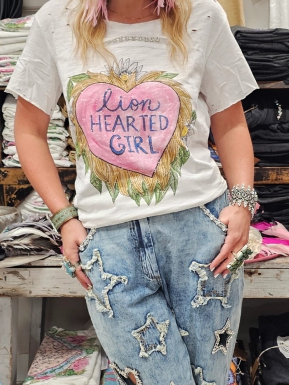 NEW A Rare Bird Lion Hearted Girl Tattered Tee
